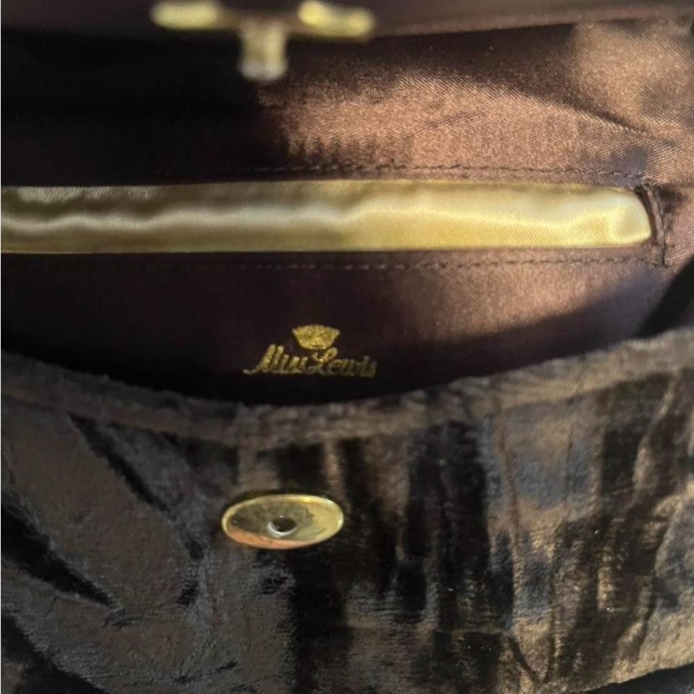 Vintage Morris Lewis Velvet Evening Bag Chain Strap Brown Purse - Picture 2 of 3